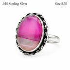 Sterling silver ring with pink banded agate stone, size 5.75, from Republic Mercantile, showcasing the detailed stone and silver setting.
