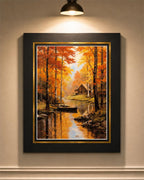 12x16 inch canvas art print of a cabin, mounted on black mat, displayed in a 16x20 portfolio by Republic Mercantile.