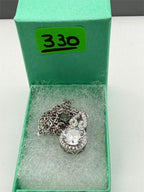 Gorgeous moissanite pendant necklace with sparkling stone on a delicate chain, from Republic Mercantile.