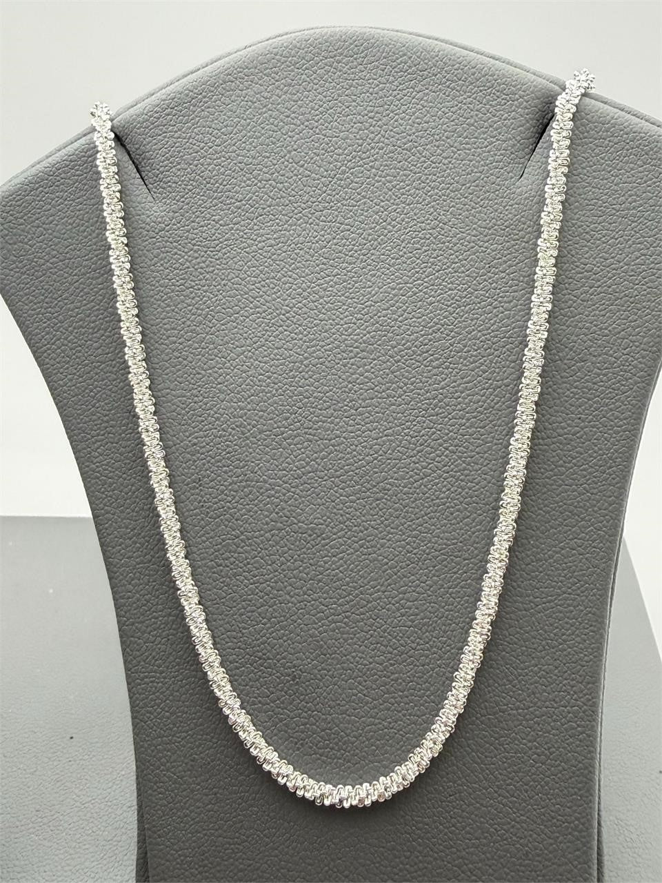 Silver textured chain necklace, 20 inches long, with a classic style, from Republic Mercantile.