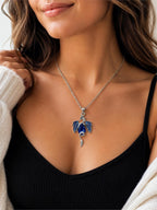 Blue dragon crystal pendant necklace, 18-inch chain, featuring a detailed dragon design, by Republic Mercantile.