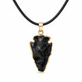 Black arrowhead pendant necklace with gold tone finish, featuring a sleek, modern design from Republic Mercantile.