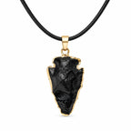 Black arrowhead pendant necklace with gold tone finish, featuring a sleek, modern design from Republic Mercantile.