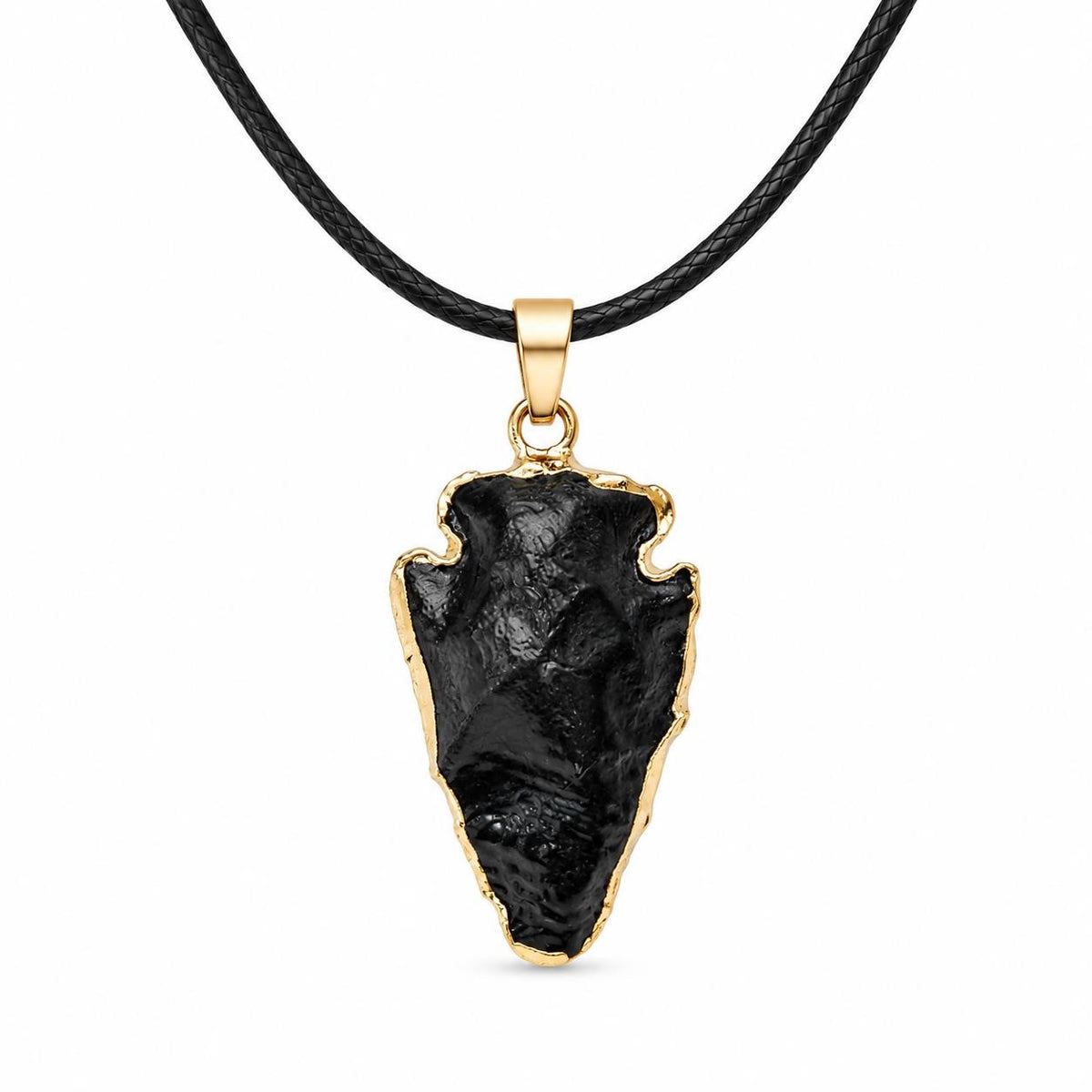 Black arrowhead pendant necklace with gold tone finish, featuring a sleek, modern design from Republic Mercantile.
