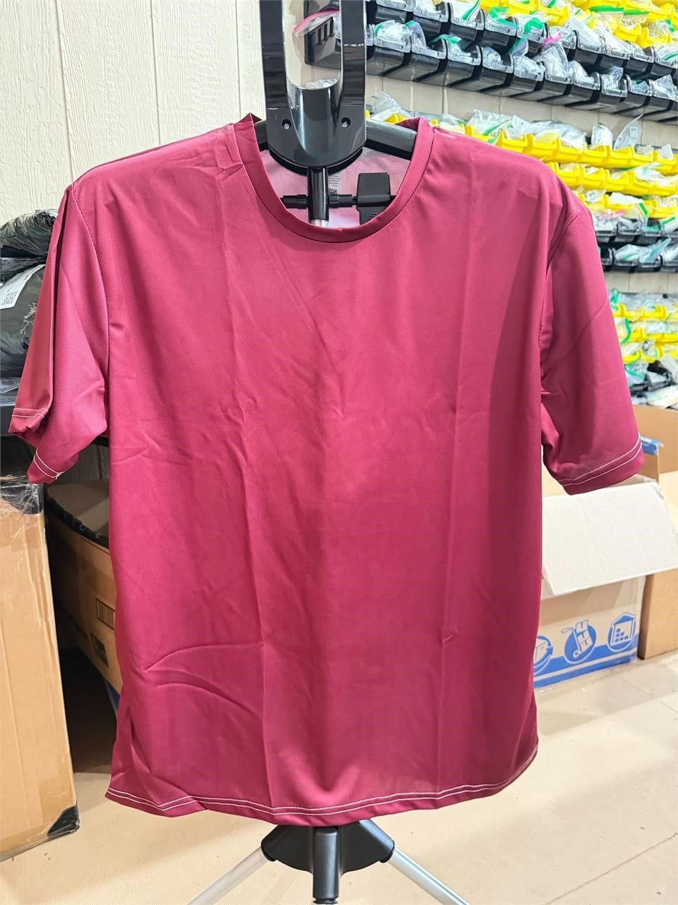 Men's burgundy T-shirt by Republic Mercantile, size L, shown flat with short sleeves and crew neckline.
