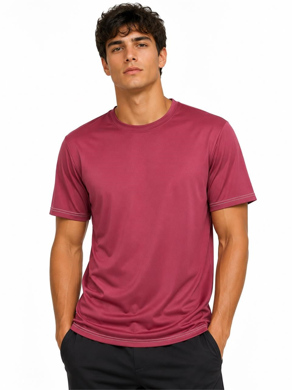 Men's burgundy T-shirt by Republic Mercantile, size large, showing front view with soft fabric and classic fit.