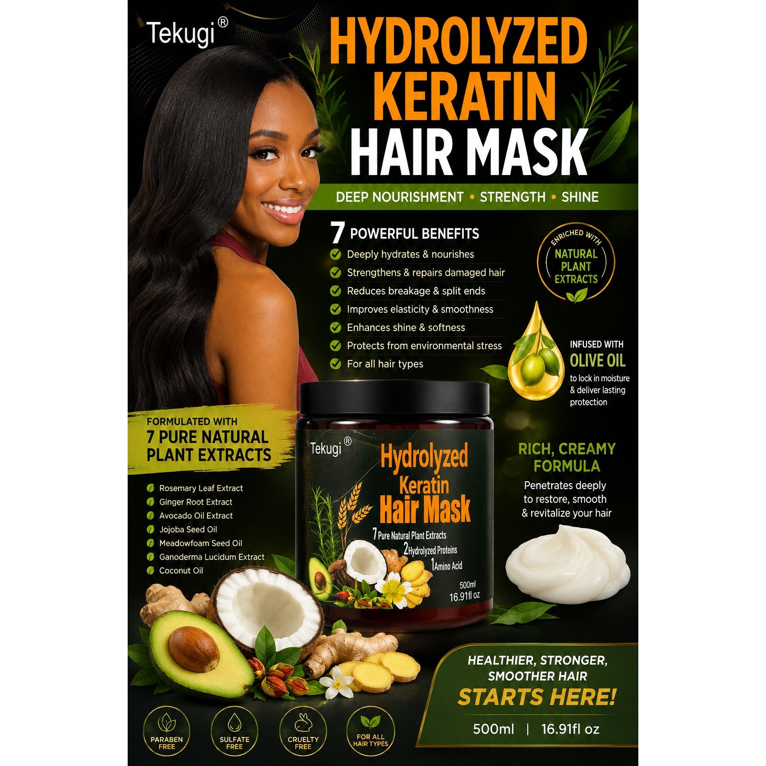 Tekugi Hydrolyzed Keratin Hair Mask 16.9 fl oz
