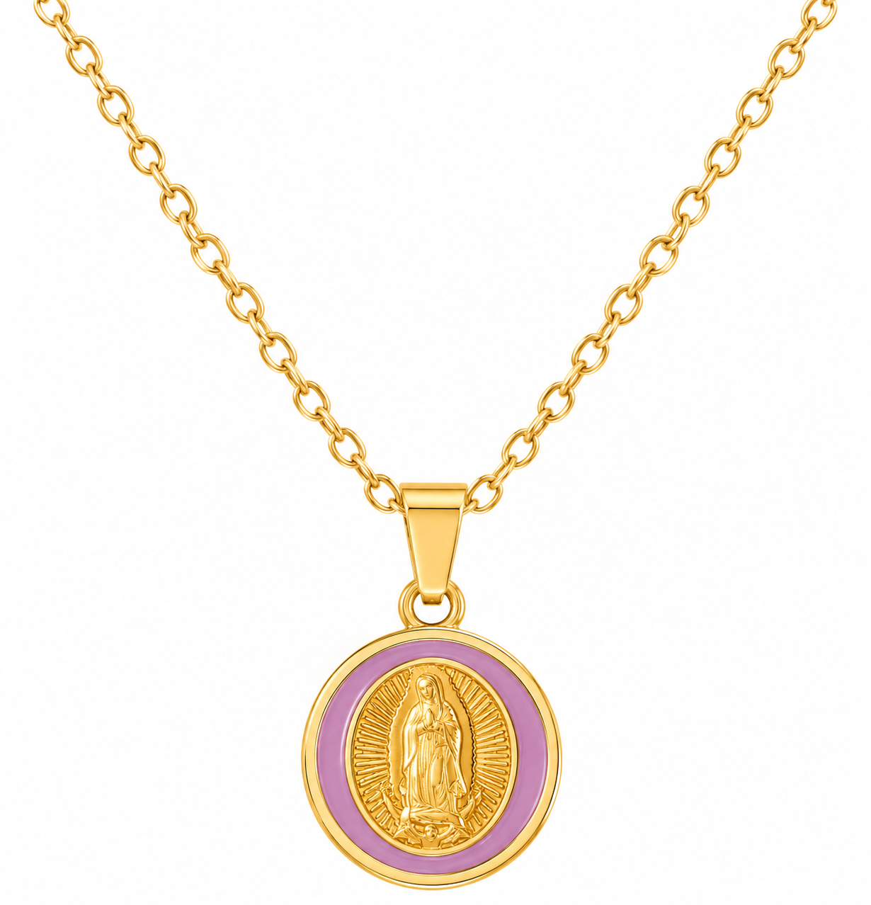 NEW Virgin of Guadalupe Pendant & Golden Chain