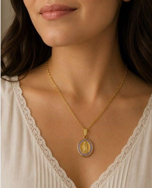 NEW Virgin of Guadalupe Pendant & Golden Chain