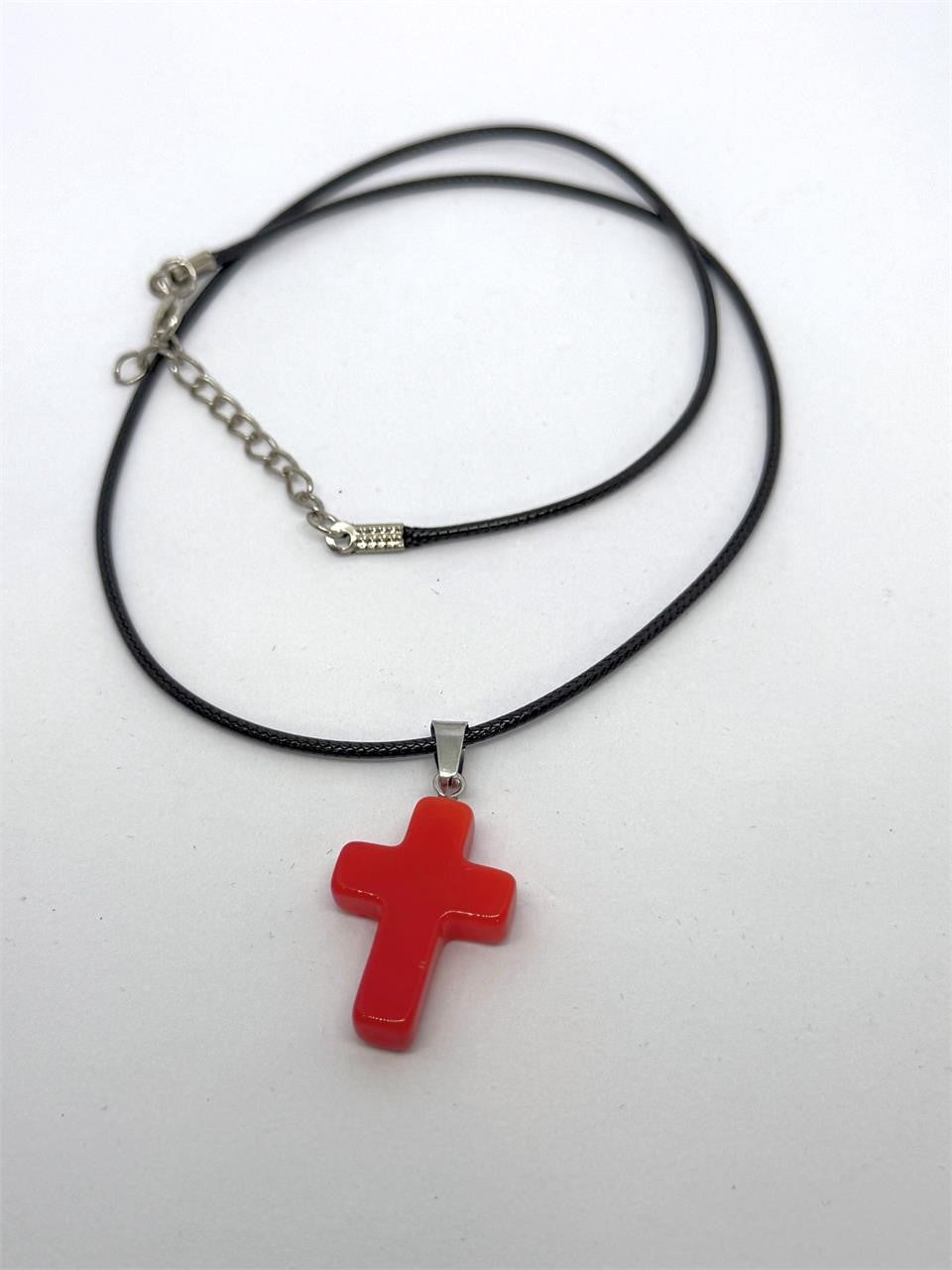 NEW Red Cross Pendant w/ Rope Necklace