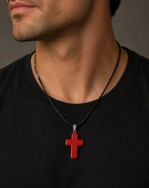 NEW Red Cross Pendant w/ Rope Necklace