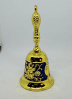 Brass bell with blue enamel accent, decorative Republic Mercantile handcrafted home decor accessory.