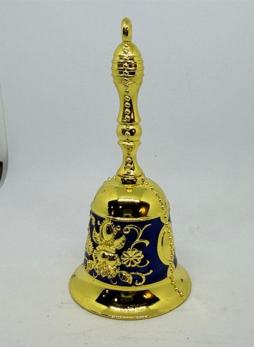 Brass bell with blue enamel accent, decorative Republic Mercantile handcrafted home decor accessory.