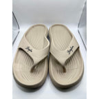 Busylion beige slip-on unisex slides in size 9.5 men's, featuring a comfortable open-toe design and casual style.