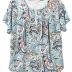 NEW Fantaslook Paisley Print Blouse Mint Multi XL Short Sleeve FREE Shipping