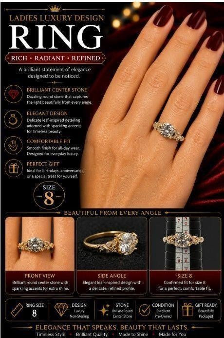 Gold tone fashion ring with cubic zirconia stone in size 8, stylish jewelry accessory from Republic Mercantile.