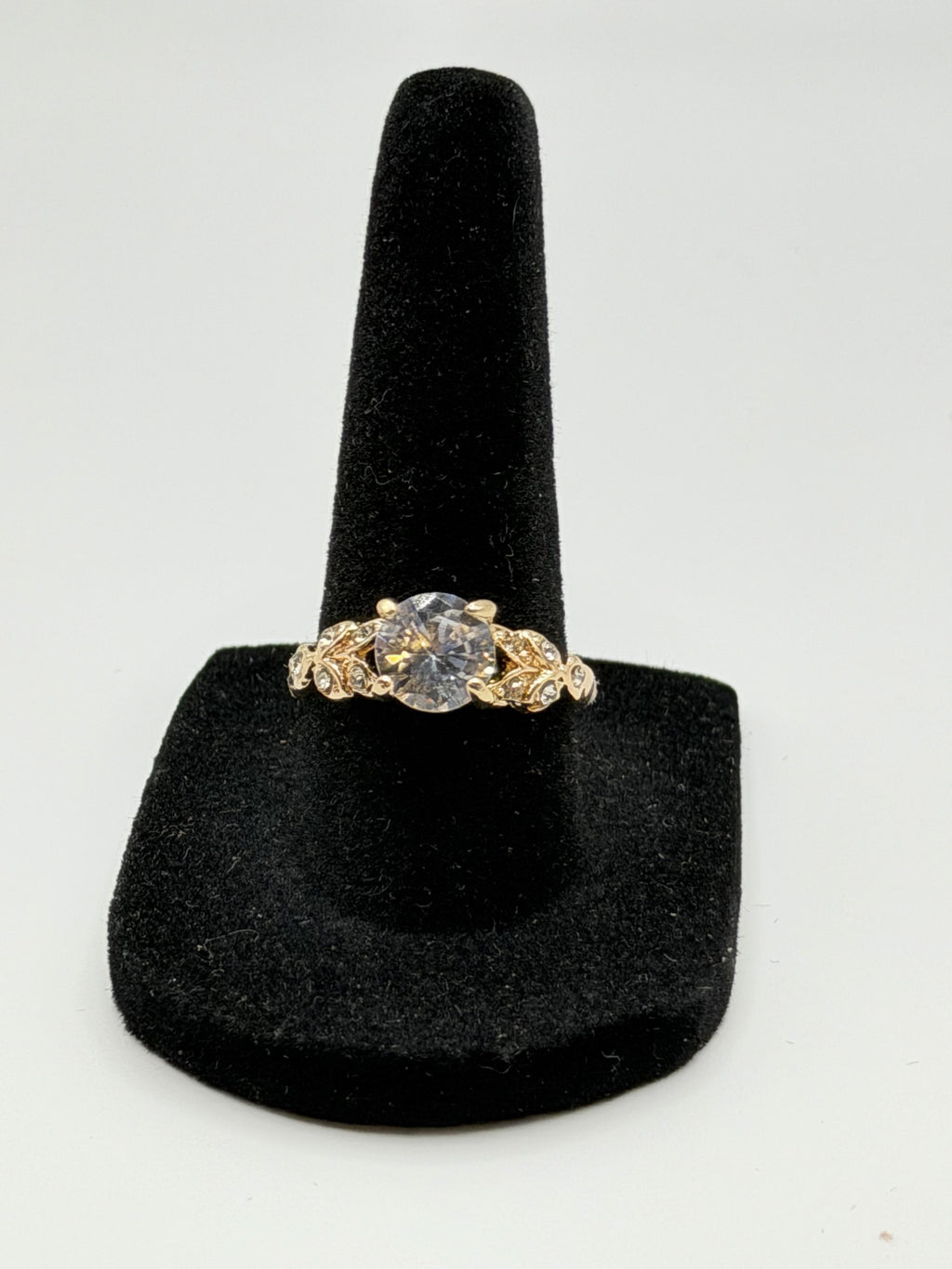 Gold tone fashion ring with cubic zirconia stone in size 8, stylish jewelry by Republic Mercantile.