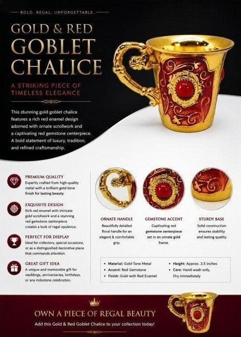 Red jeweled brass cup with red enamel and red stones, decorative handcrafted Republic Mercantile jewelry piece.