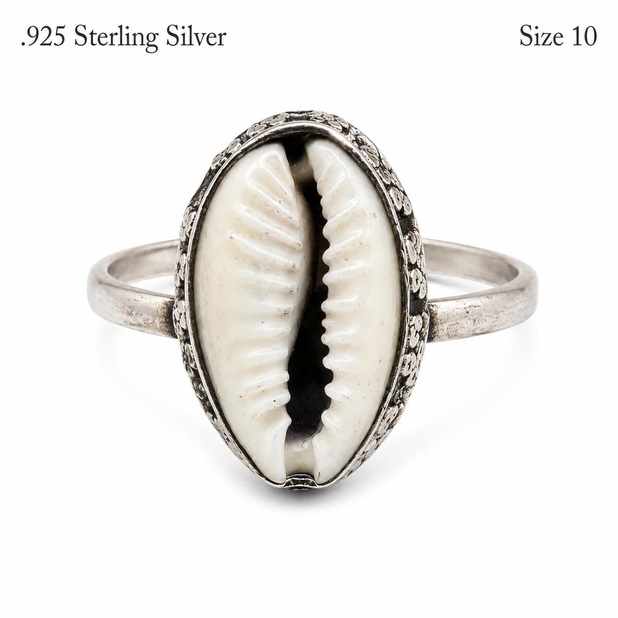 Sterling silver sea-shell ring in size 7 by Republic Mercantile, featuring a detailed shell design on a polished band.