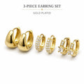 Three pairs of gold-plated earrings from Republic Mercantile, featuring classic and stylish designs in the EPLSDA set.