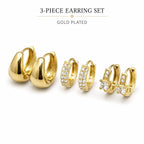 Three pairs of gold-plated earrings from Republic Mercantile, featuring classic and stylish designs in the EPLSDA set.