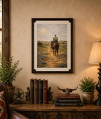 Texas Heritage Series cowboy art print in 8x10 inches with mat folder, depicting cowboy ways in a classic Western style.