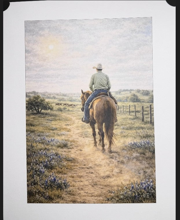 Texas Heritage Series 8x10 inch cowboy art by Republic Mercantile in a mat folder featuring Western cowboy scene