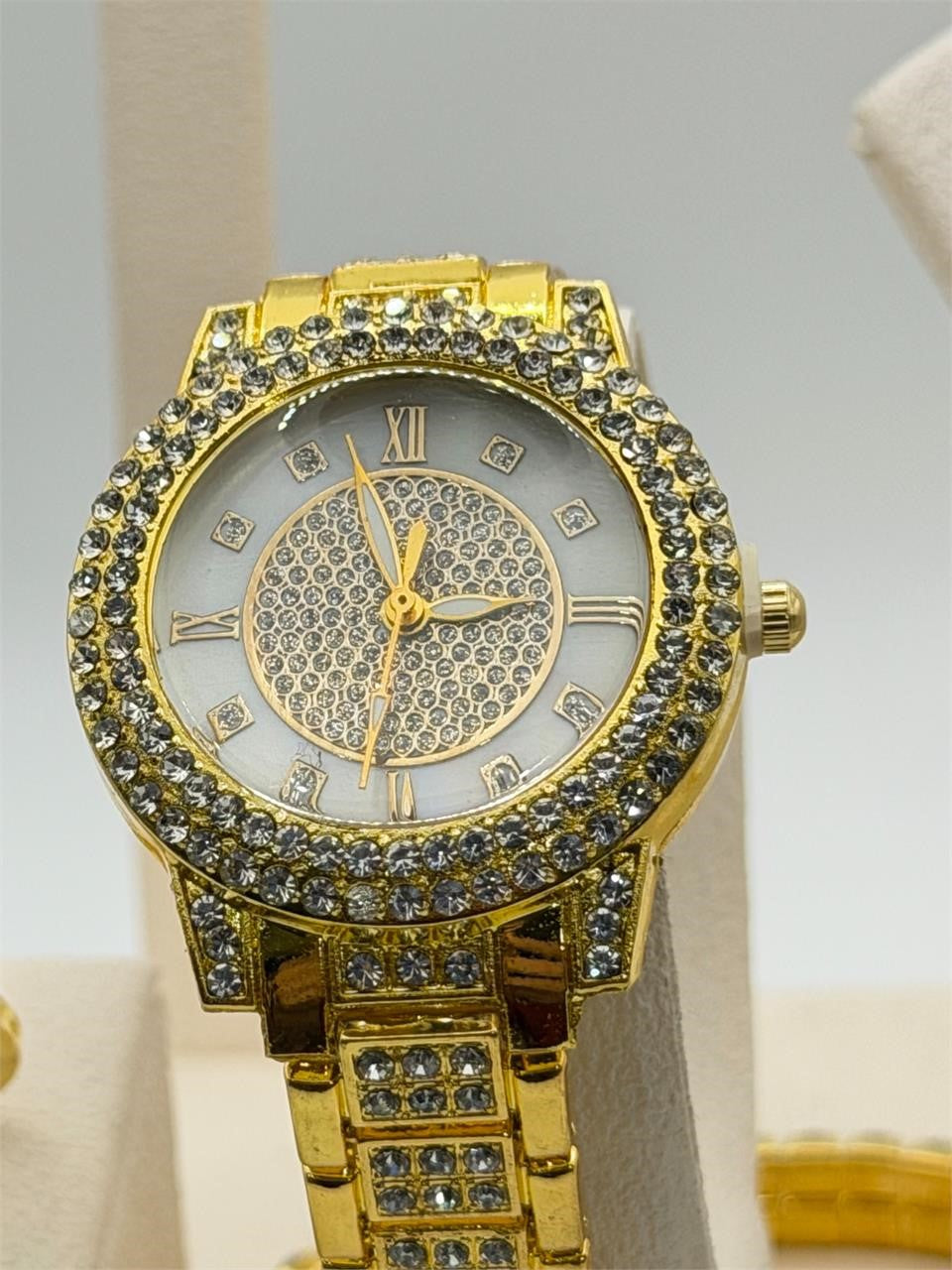 Gold tone 6-piece jewelry set including matching bracelet, watch, ring, necklace, and earrings from Republic Mercantile.