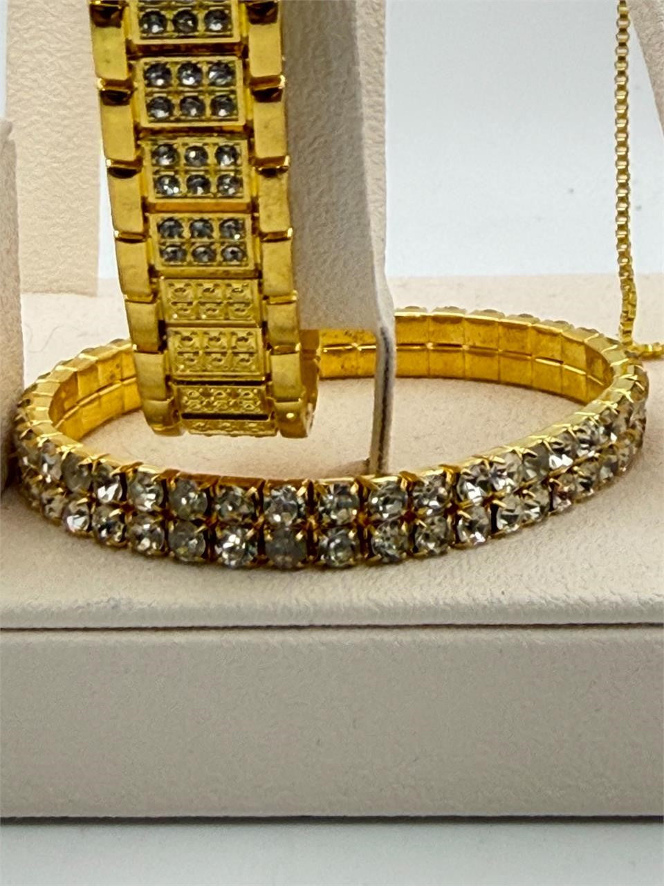 Gold tone 6-piece jewelry set including watch, bracelet, ring, necklace, and earrings from Republic Mercantile.