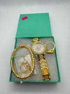 Gold tone 6-piece jewelry set including matching watch, bracelet, ring, necklace, and earrings by Republic Mercantile.