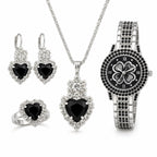 Set of matching watch, ring, necklace, and earrings by Republic Mercantile featuring coordinated jewelry pieces on display.