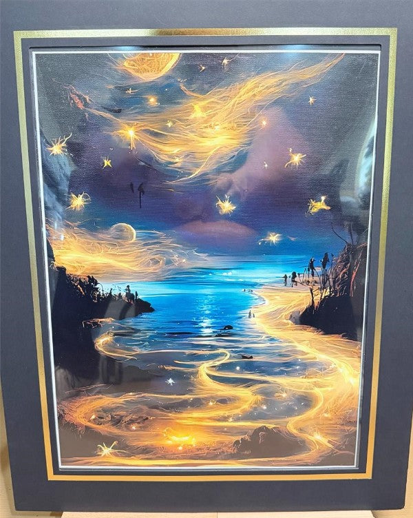 12x16 inch neon sky art print on canvas with 16x20 mat, created by Republic Mercantile, showcasing vibrant sky colors and artistic detail.