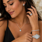 Six-piece matching jewelry set including watch, bracelet, ring, and necklace from Republic Mercantile, displayed together.