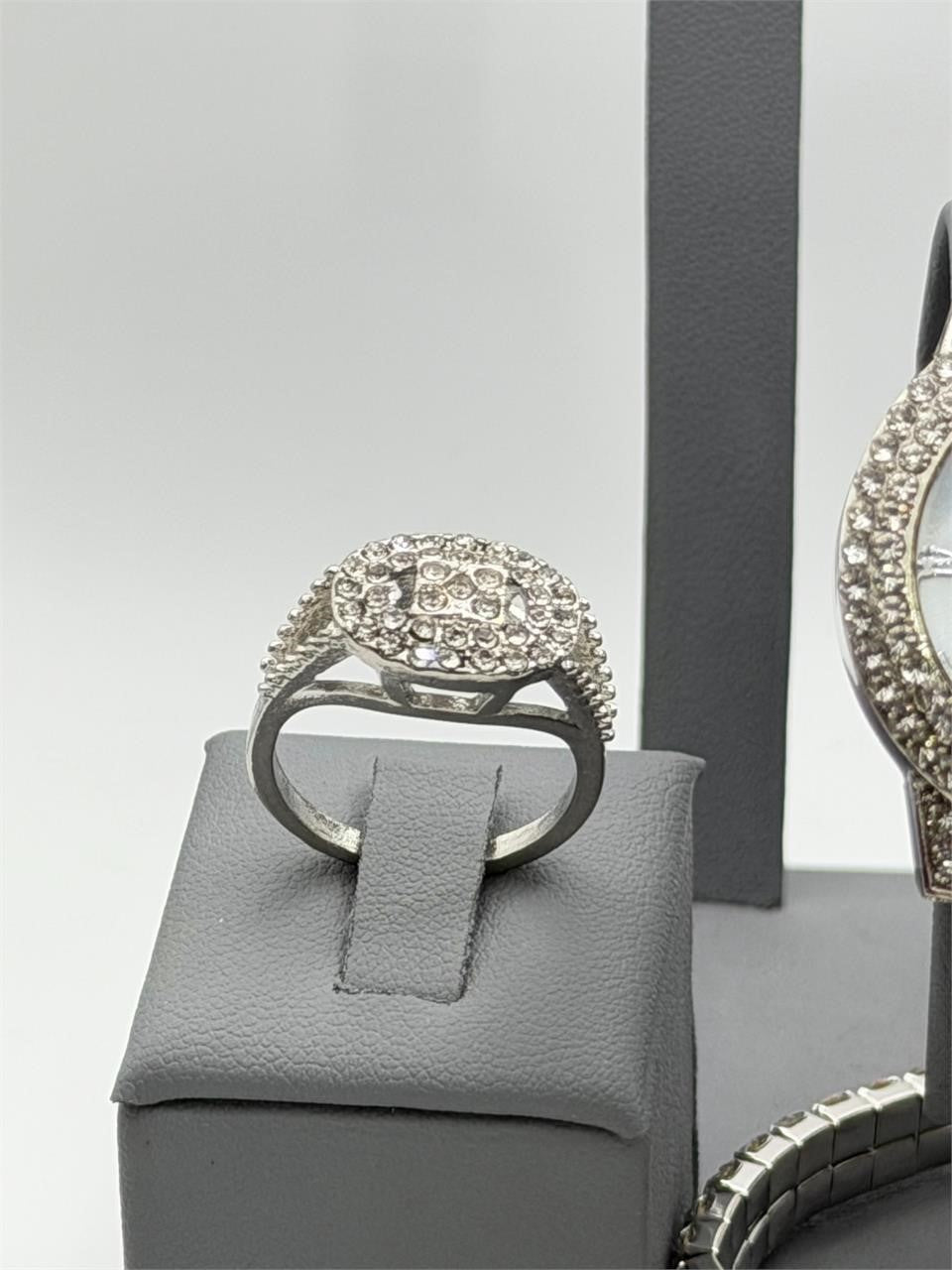 Six-piece matching jewelry set including watch, bracelet, ring, and necklace from Republic Mercantile, displayed together in the image.