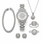 Six-piece matching jewelry set including watch, bracelet, ring, and necklace from Republic Mercantile, displayed on a neutral background.