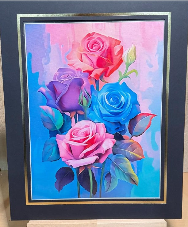 Color roses art print on canvas, 12x16 inches with a 16x20 mat, by Republic Mercantile, featuring vibrant floral artwork.