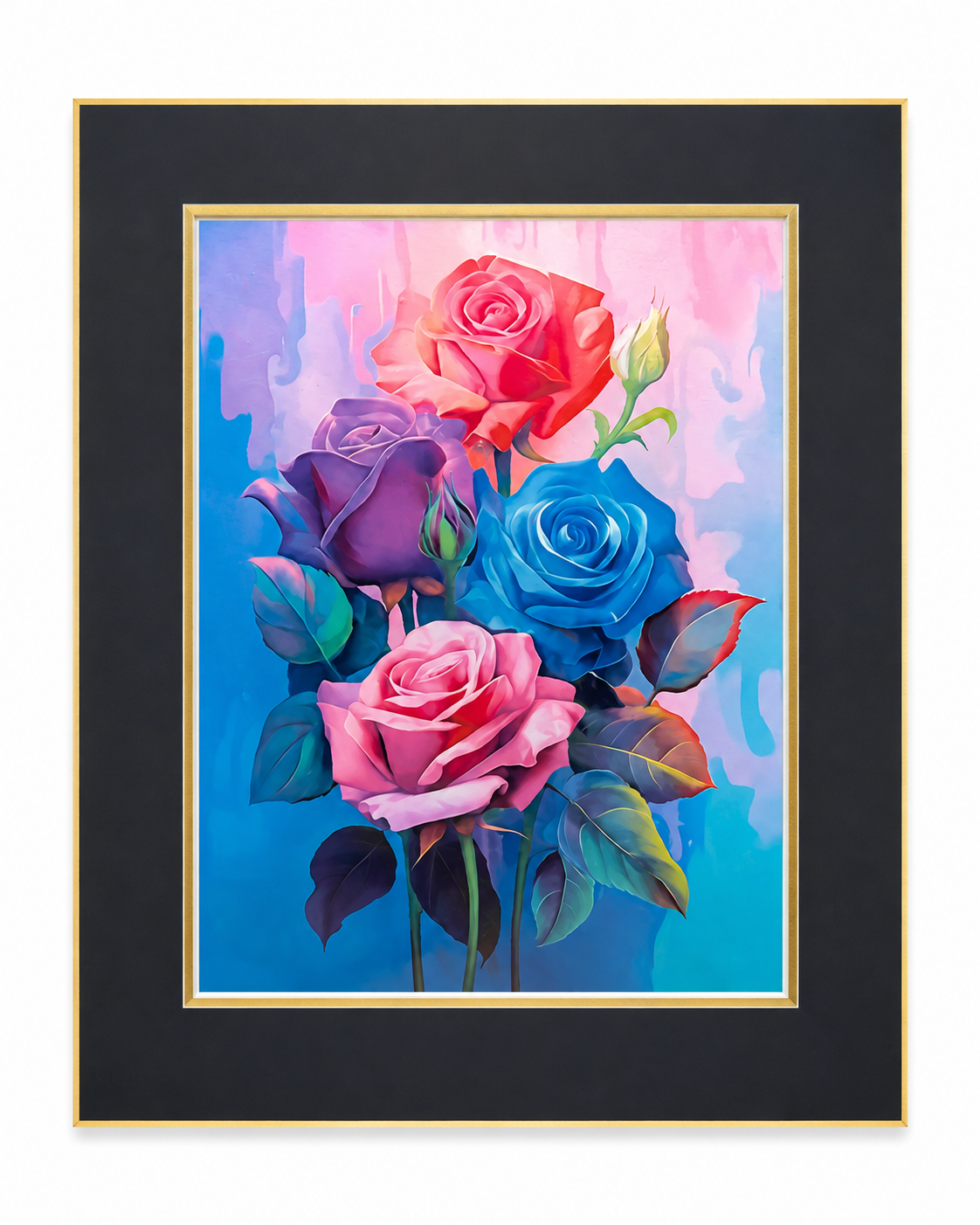 Color roses art print on canvas, 12x16 inches with 16x20 mat, by Republic Mercantile, showcasing vibrant floral design.