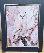 Snowy owl art print on canvas, 12x16 inches with a 16x20 mat, by Republic Mercantile, featuring detailed snowy owl imagery.
