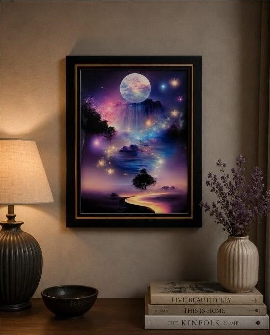 12x16 inch canvas art print of a mystical moon scene with 16x20 mat, by Republic Mercantile.