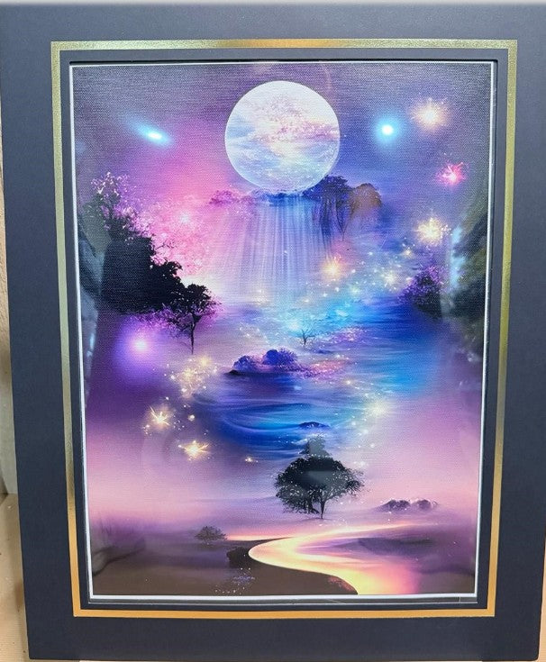 12x16 inch canvas art print of a mystical moon scene with 16x20 mat, by Republic Mercantile.