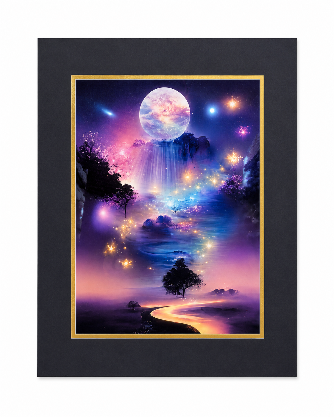 Mystical moon art print on canvas, 12x16 inches with 16x20 inch mat, by Republic Mercantile, featuring celestial moon imagery.