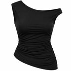 Prettygarden women's off-the-shoulder summer crop top in sleeveless design, size L, shown in a bright, casual style.