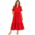 Vihaan Impex Short-Sleeve, V-Neck, A-line Red Maxi Dress Size US-8