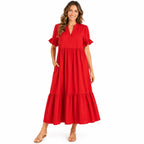 Vihaan Impex Short-Sleeve, V-Neck, A-line Red Maxi Dress Size US-8
