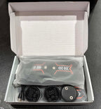 Electric muscle stimulator for fat burning and muscle massage by Republic Mercantile, showing device with electrode pads on skin.