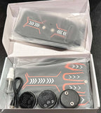 Electric muscle stim fat burning massage device by Republic Mercantile, showing pads and control unit for muscle toning and fat reduction.