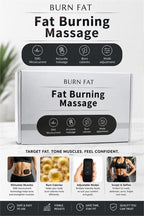 Electric muscle stim fat burning massage device from Republic Mercantile, showing the handheld unit and electrode pads on skin.