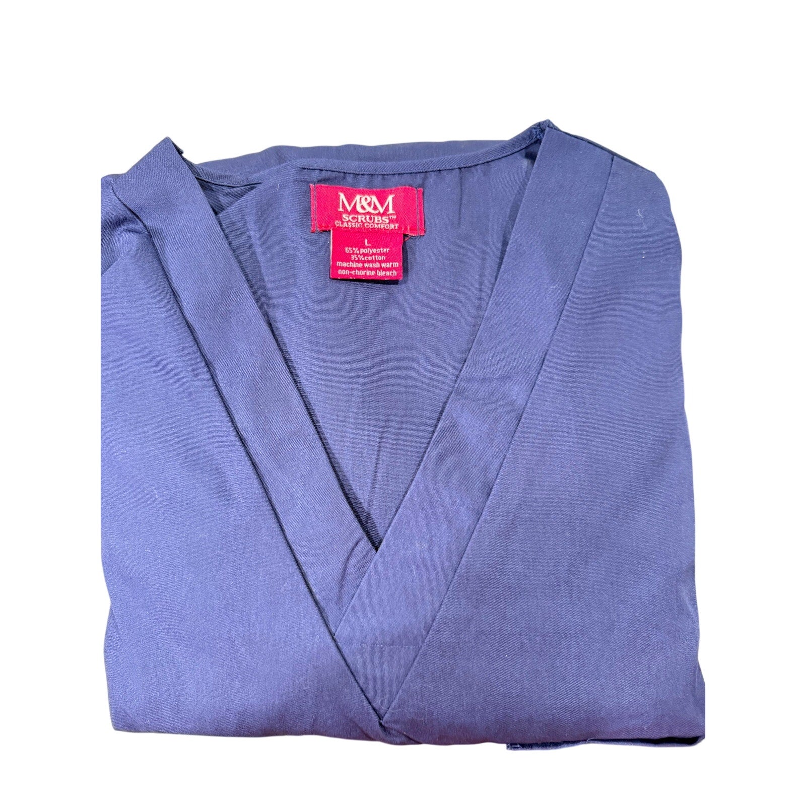 M&M men's scrubs uniform with comfortable fit, pocket top and pants in size L, suitable for healthcare workwear.
