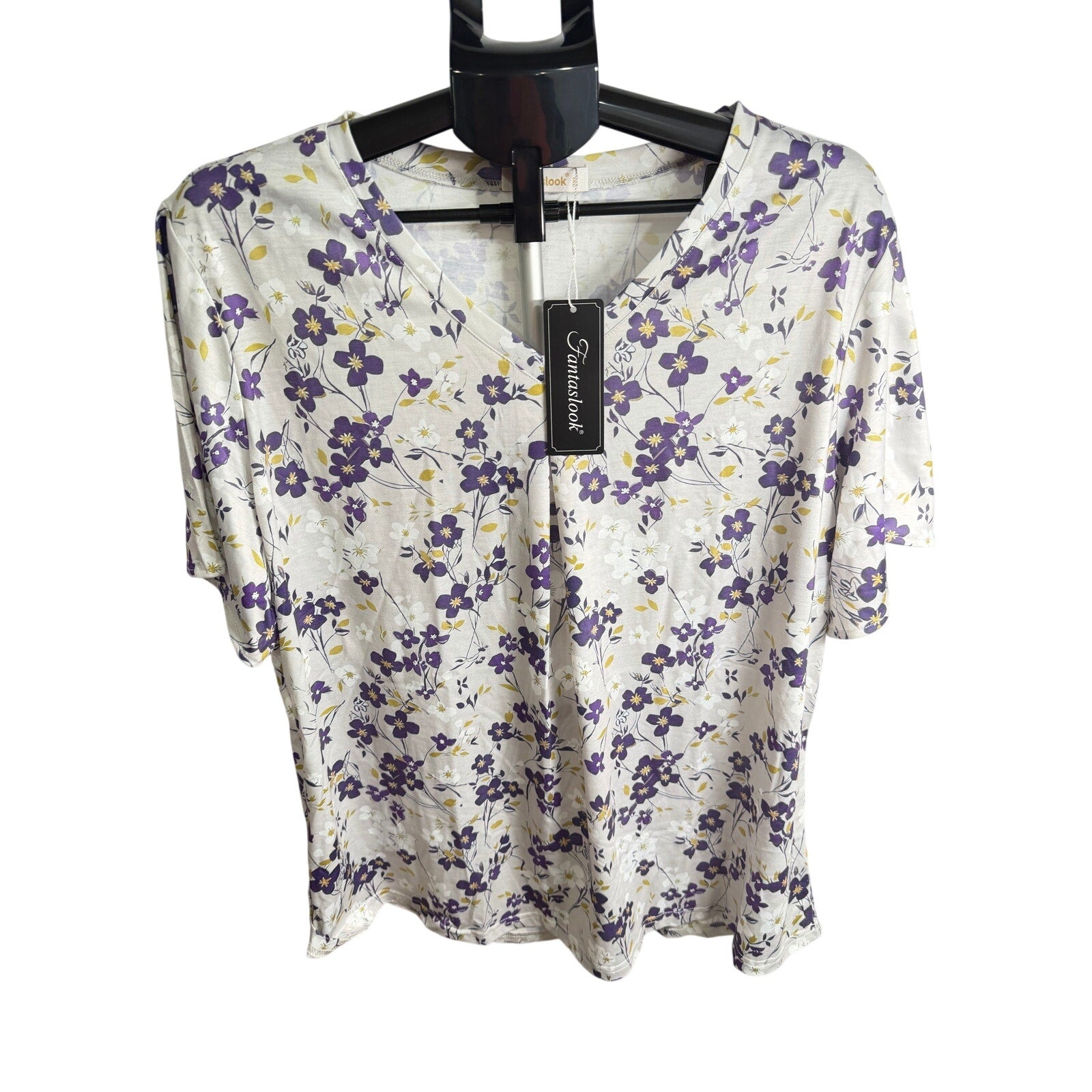 Fantaslook women's dressy blouse top with V-neck, short sleeves, tunic style in size XXL, stylish and elegant for women.