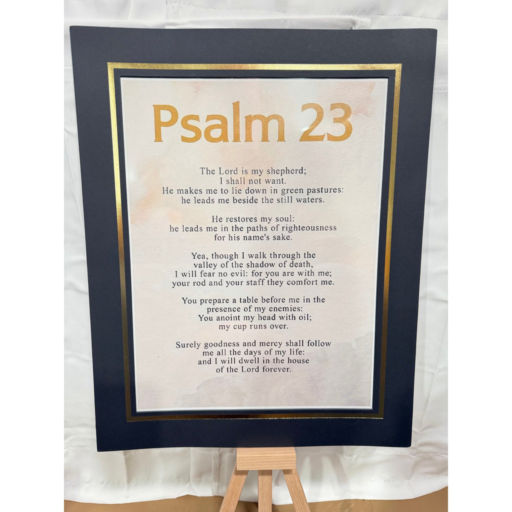 12x16 inch canvas art print of Psalms 23 with a 16x20 mat, featuring religious scripture and decorative design by Republic Mercantile